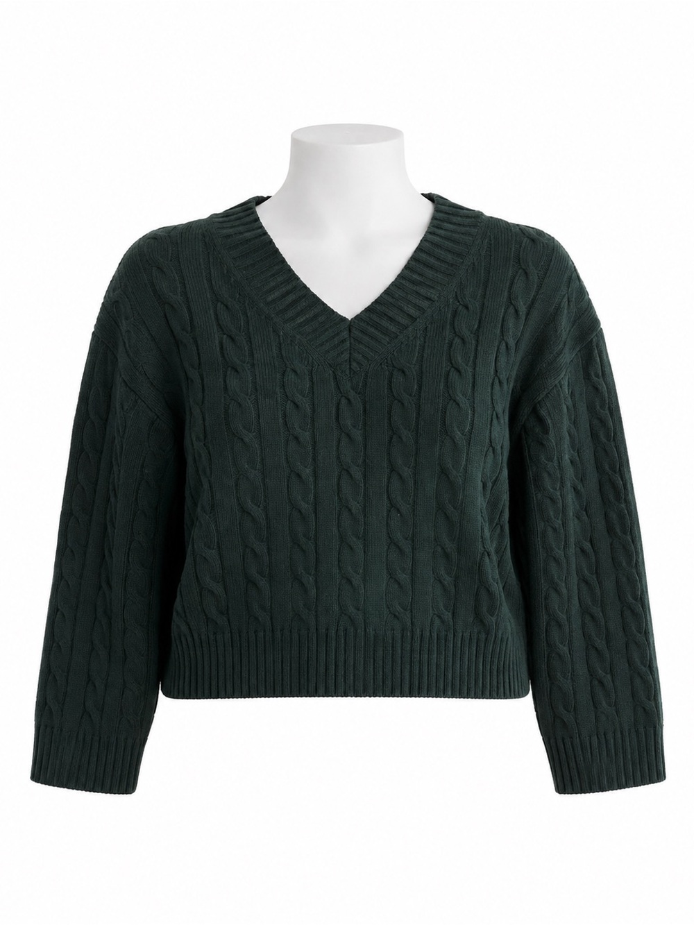 Size S Sunday Best Aritzia Trifle Sweater Green Cable Knit Merino Wool V-Neck